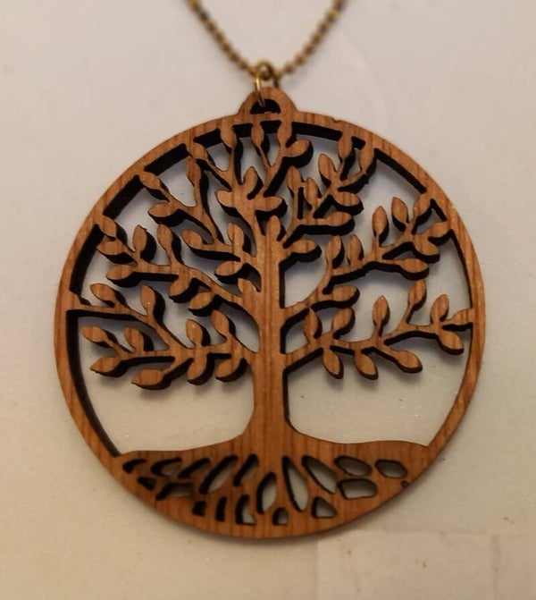 Collier met houten hanger van levensboom