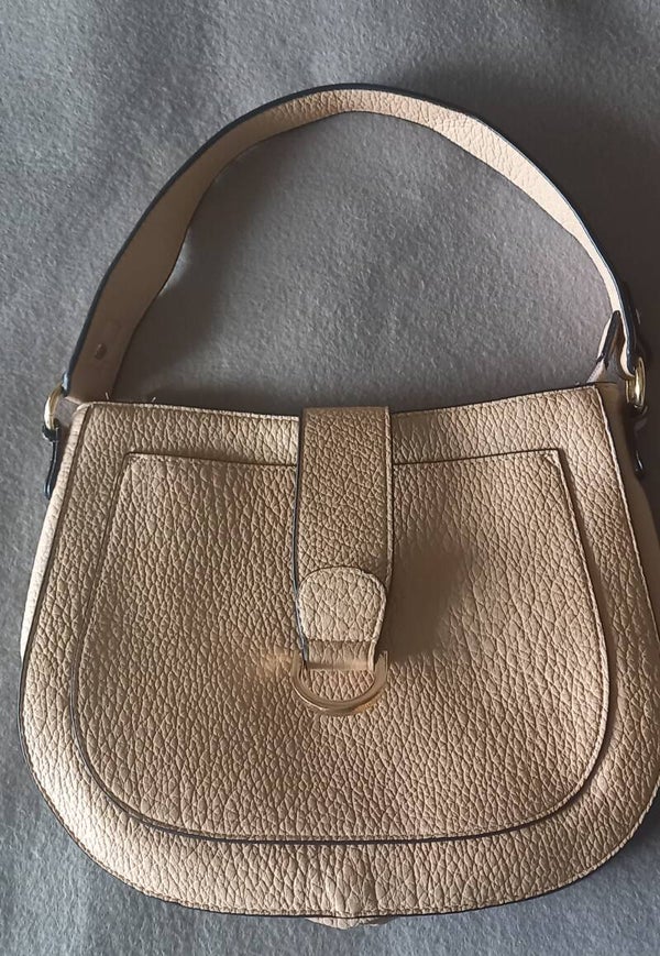 Beige hand en schoudertas in kunstleer