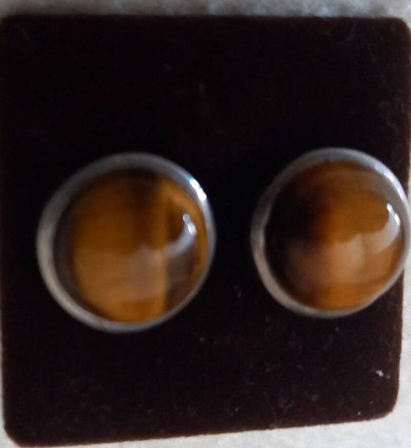 Grote oorknoppen van tijgeroog in zilver