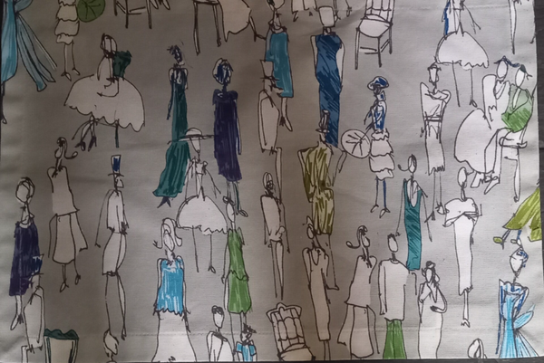 Placemat met leuke poppetjes in grijs en blauw