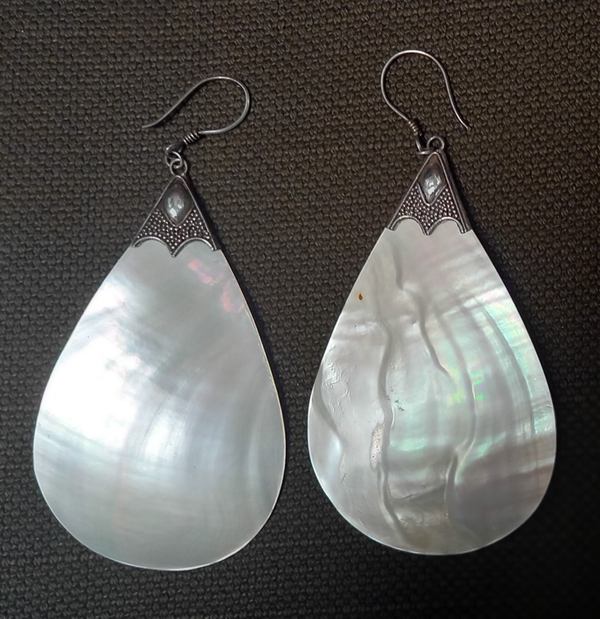 Grote oorhangers van parelmoer in zilver