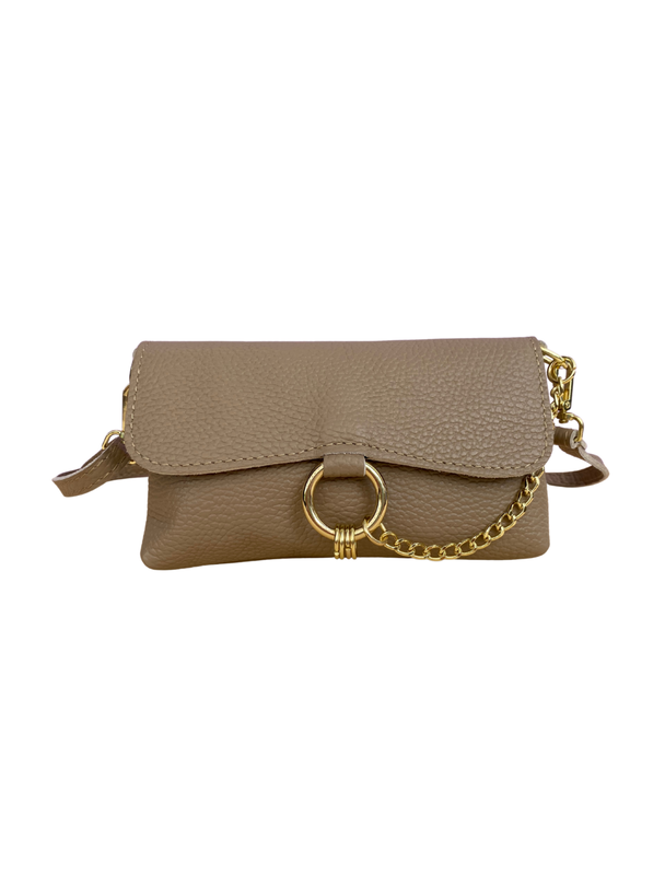 Schoudertas - Ring Taupe (echt leer)