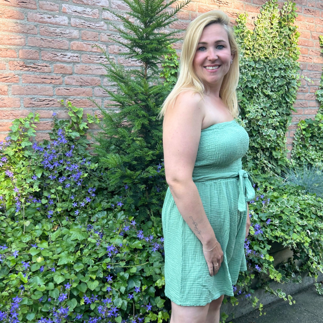 Jumpsuit wafelstof - Groen