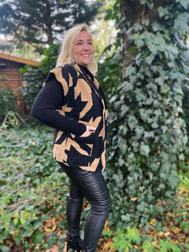 Teddy gilet - Black & Camel
