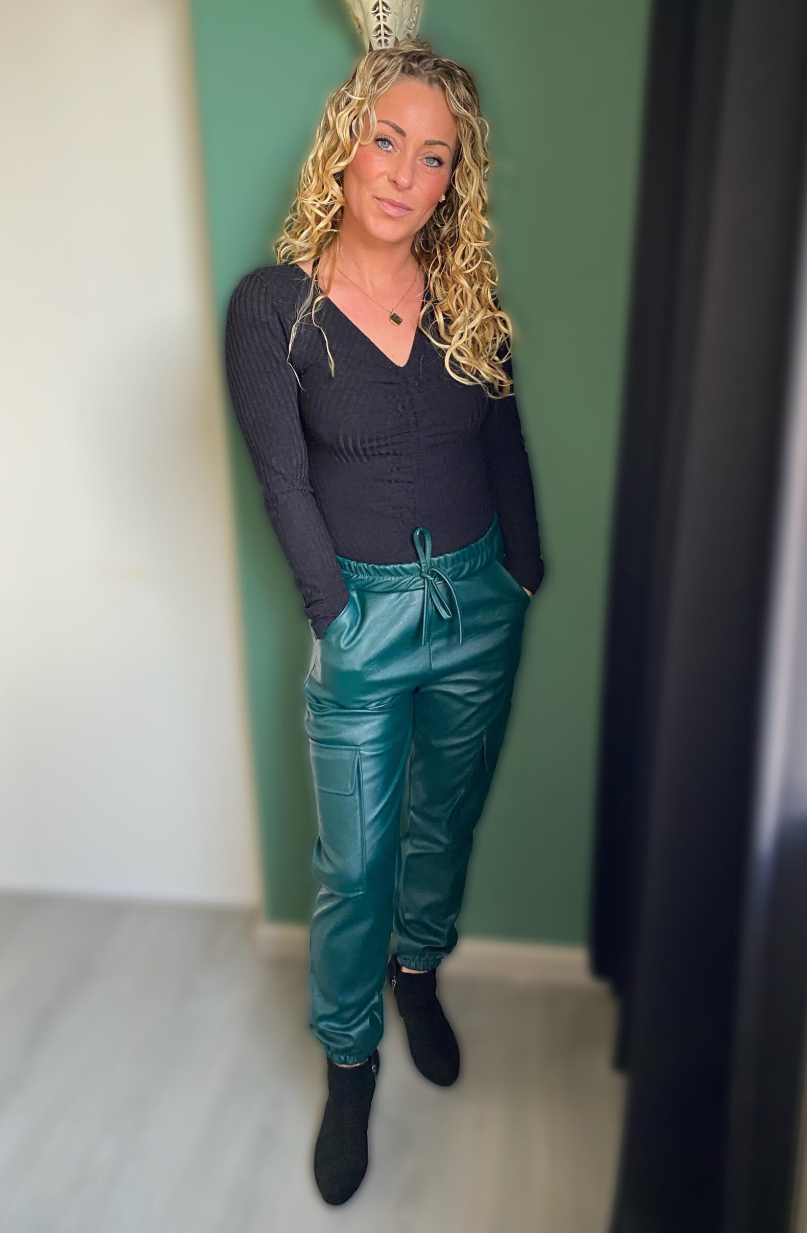 Cargobroek - Leatherlook Groen