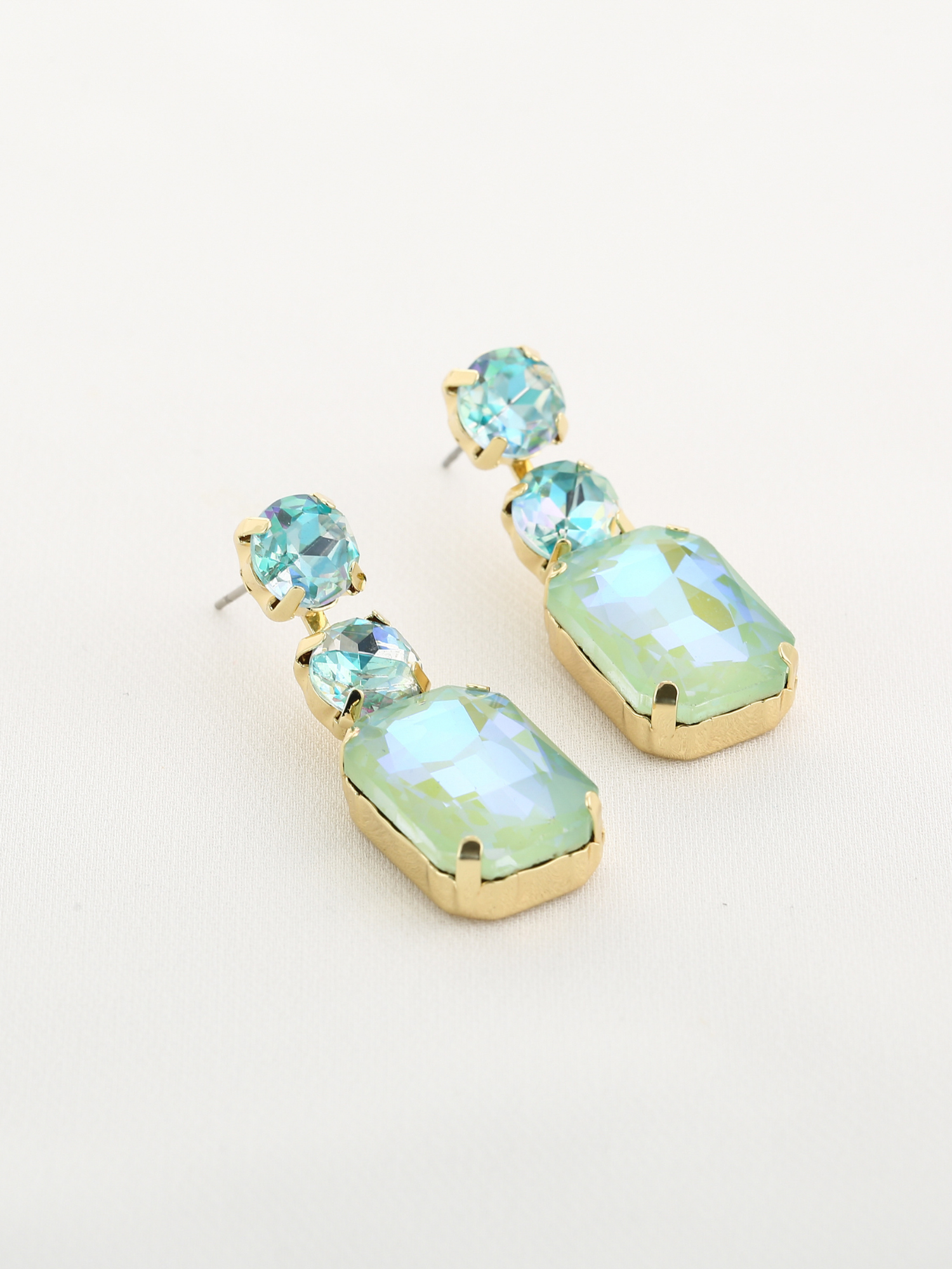 Oorhanger Gem stones Goldplated - Groen / kort