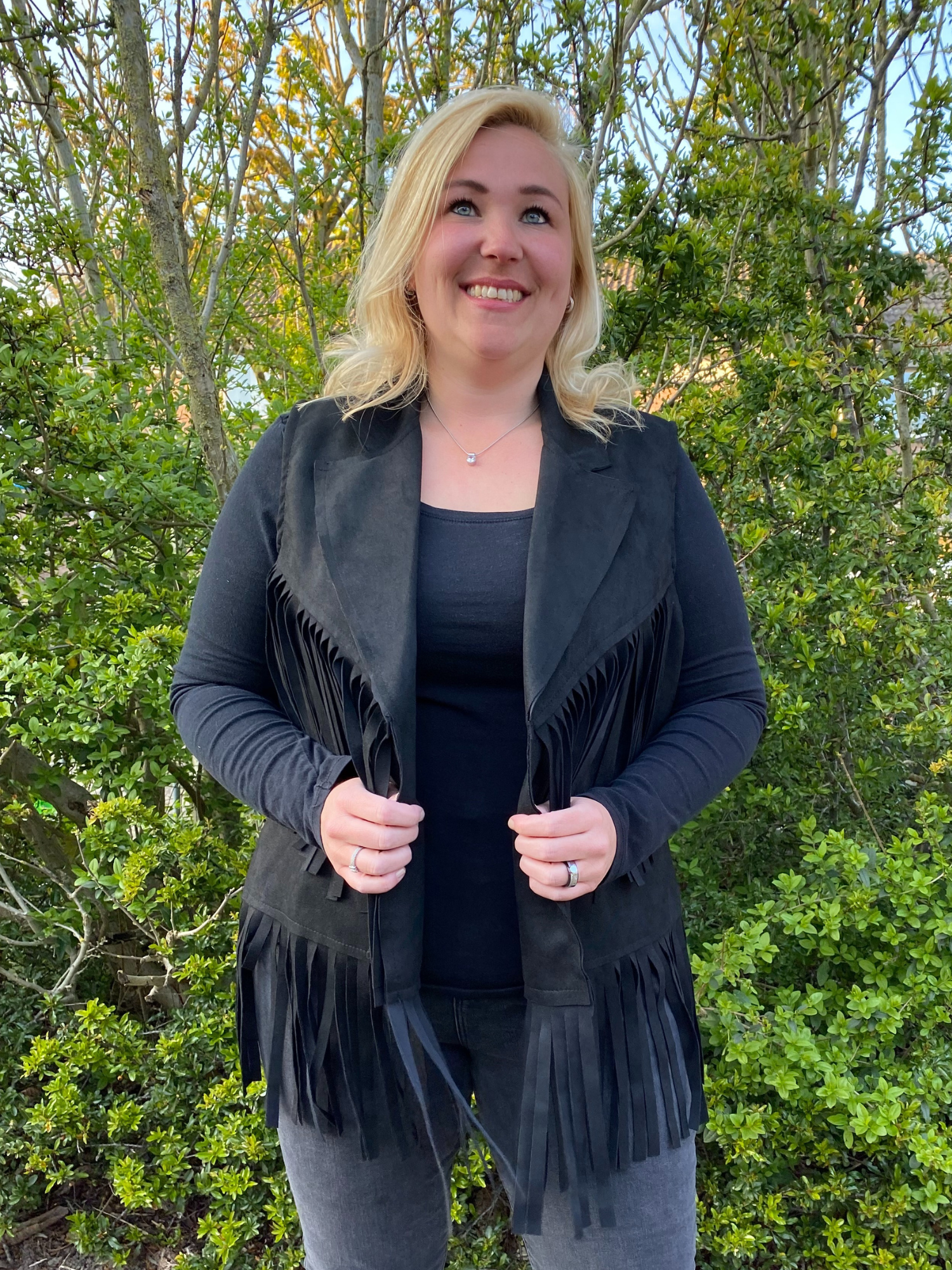 Suedine Boho Gilet  - Zwart