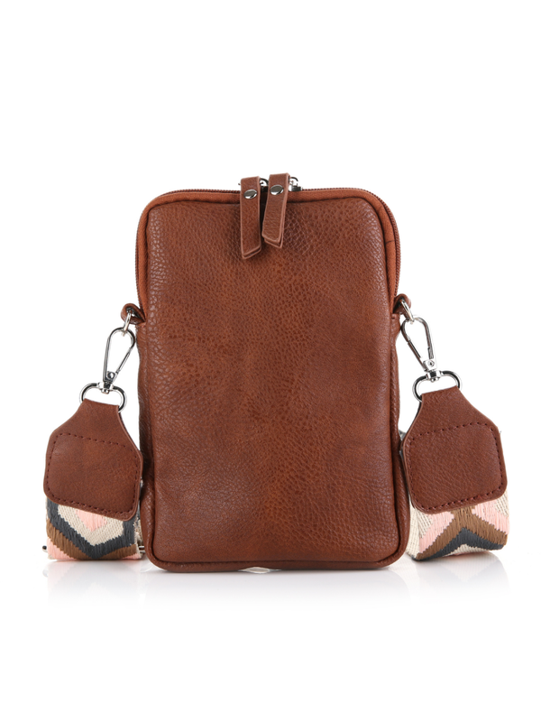 Telefoontas luxe schouderband - Bruin