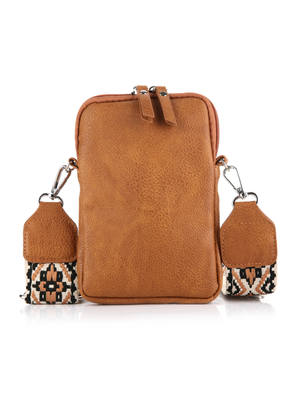 Telefoontas luxe schouderband - Camel