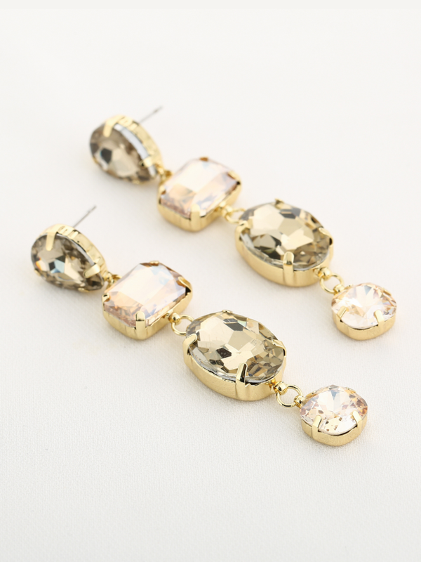 Oorhanger Gem stones Goldplated - Champagne / lang