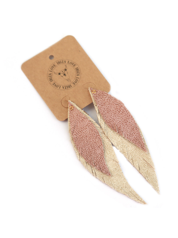 Oorbellen Bohemian feather - Beige/roze (echt leer)