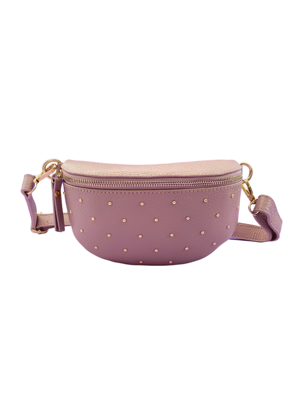 Tas Alba - Roze met gouden studs (echt leer)