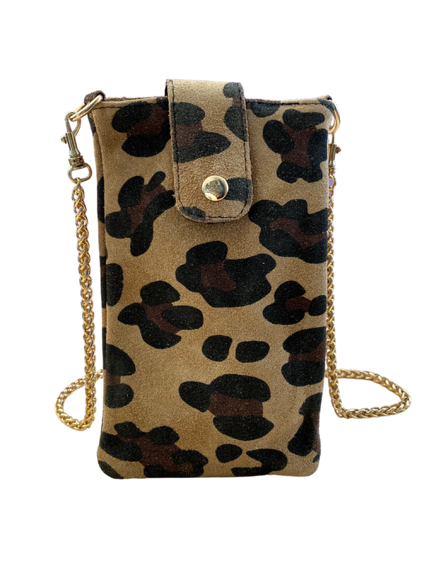 Telefoontas - Panter Camel (nubuck leer)