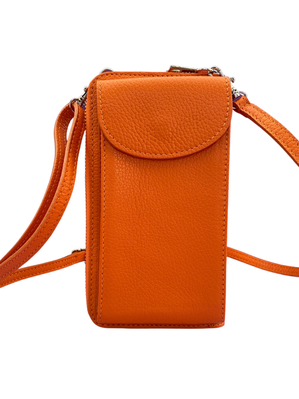 Telefoontas / Portemonnee - Oranje (echt leer)