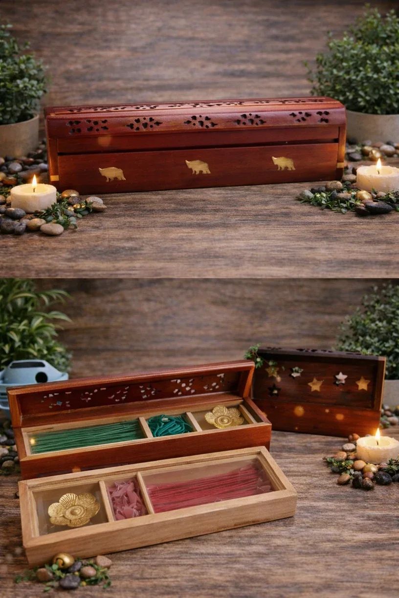 Porte-encens coffret en bois Harmony des Sens