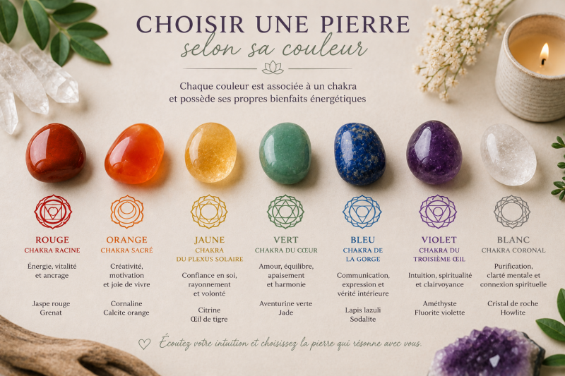 Pierres naturelles des chakras selon leur couleur