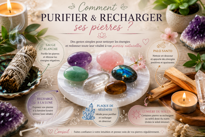Comment purifier et recharger ses pierres naturelles avec sauge blanche et palo santo