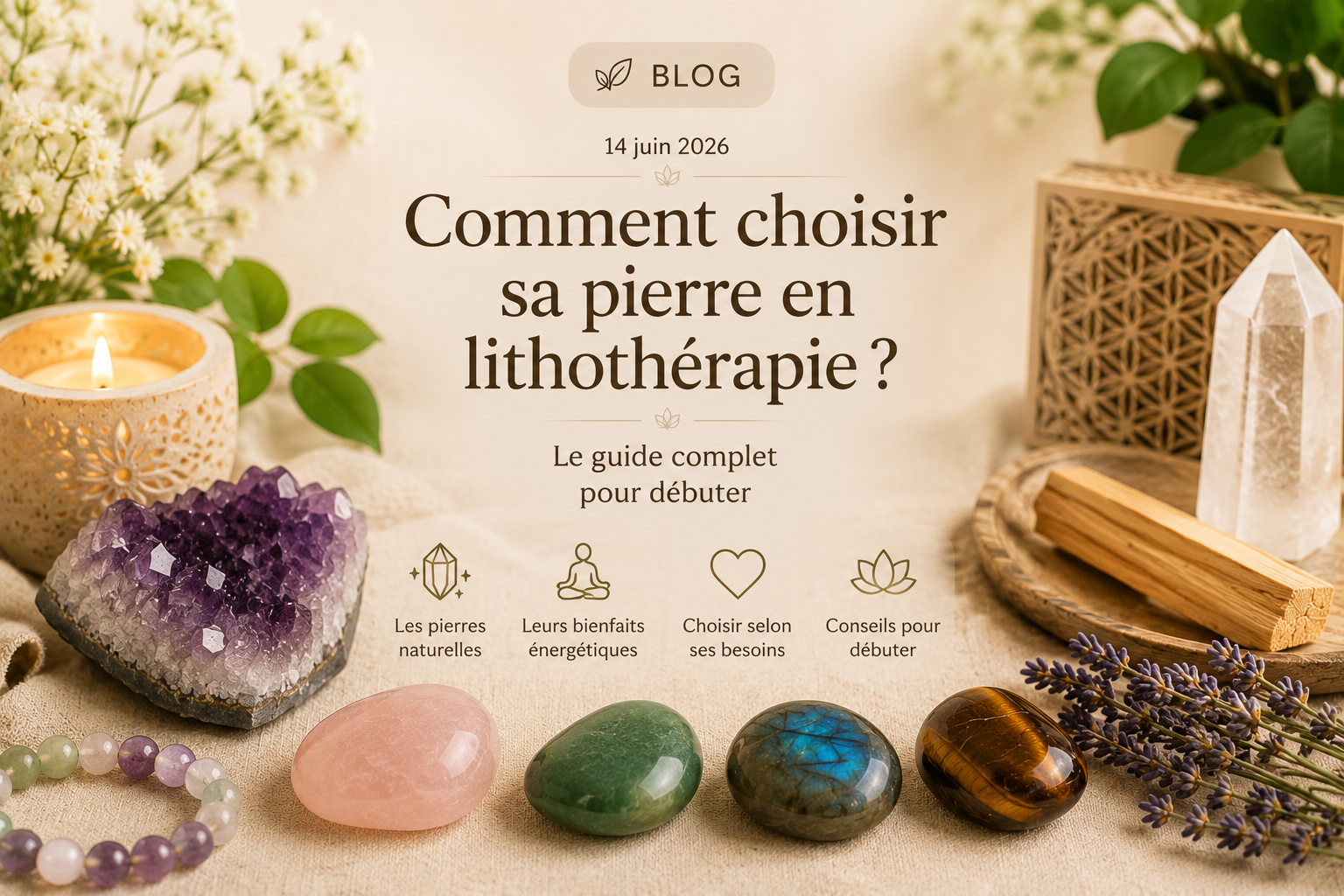 pierre labradorite, amethyste,  quartz rose, oeil de tigre