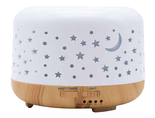 🌙✨ Diffuseur d’Huiles Essentielles Lune & Étoiles – Bois & Blanc | 300 mL 🌿💧