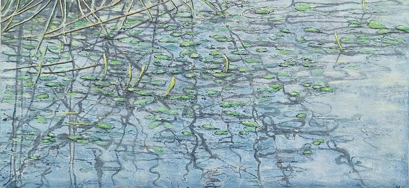 Kleine bladjes in het  water 60 x 30 cm