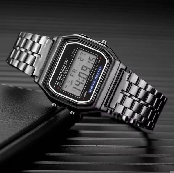 Montre Digital/Analogique en acier inoxydable Noir. Quartz.