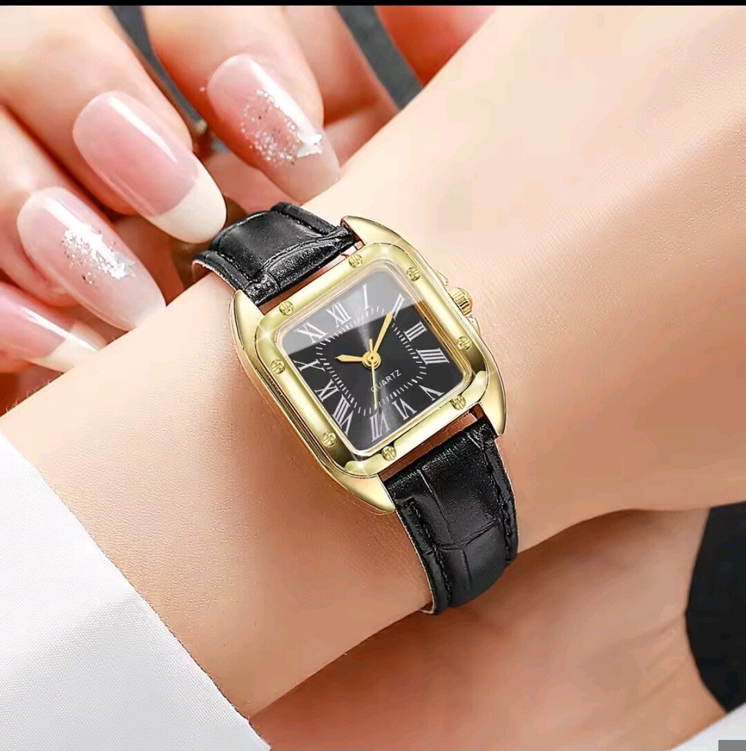 Montre en acier inoxydable fond noir. Quartz