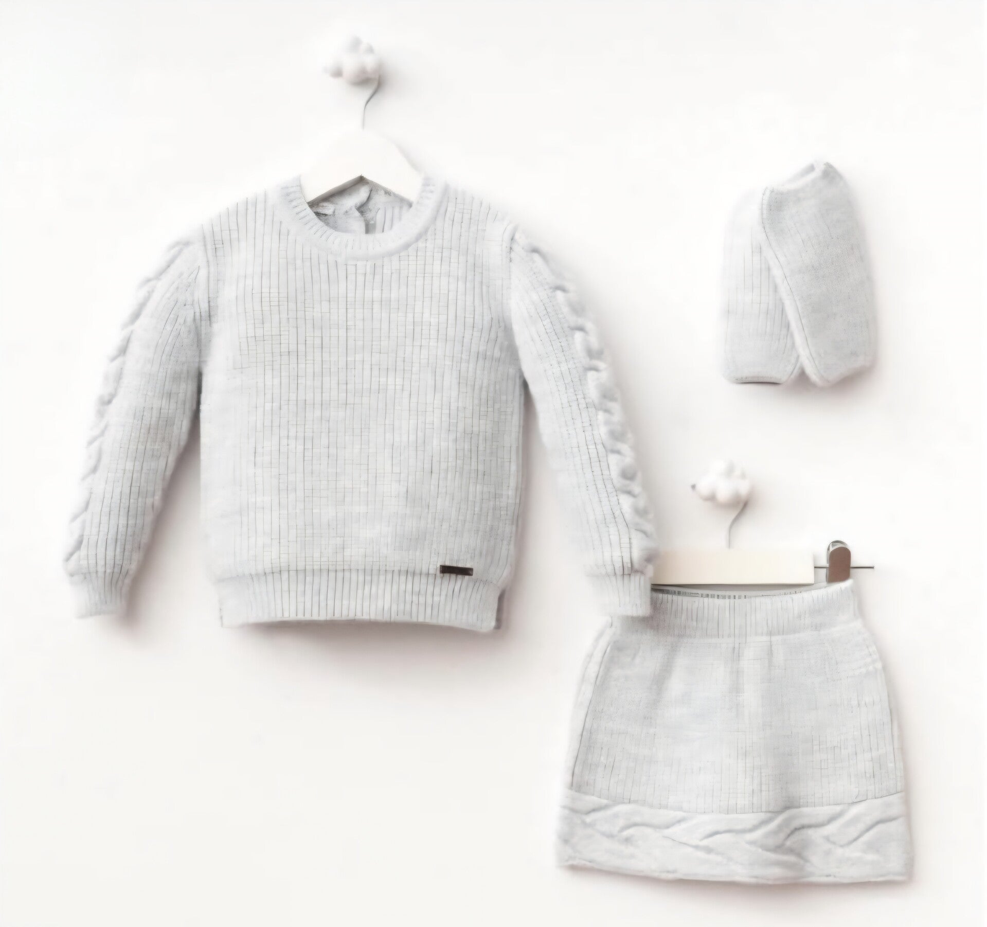 Driedelig gebreid meisjesset grijs