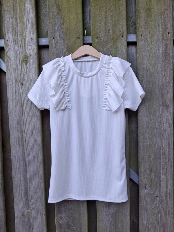 Wit ruffel shirt korte mouw