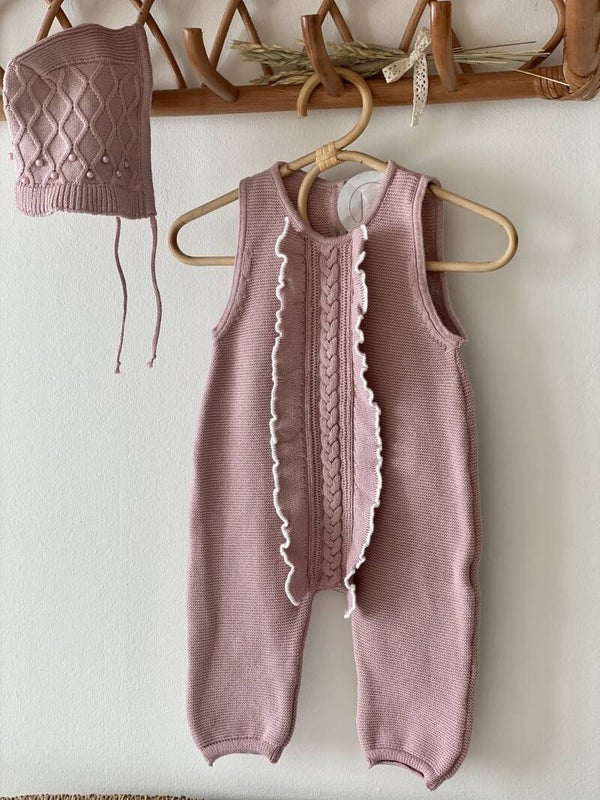 Gevlochten ruffled onesie - rose