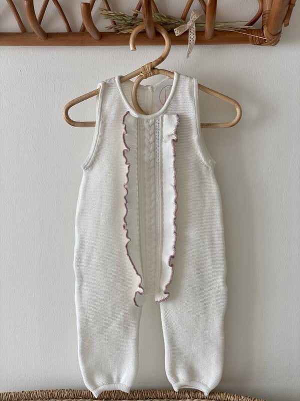 Gevlochten ruffled onesie - White