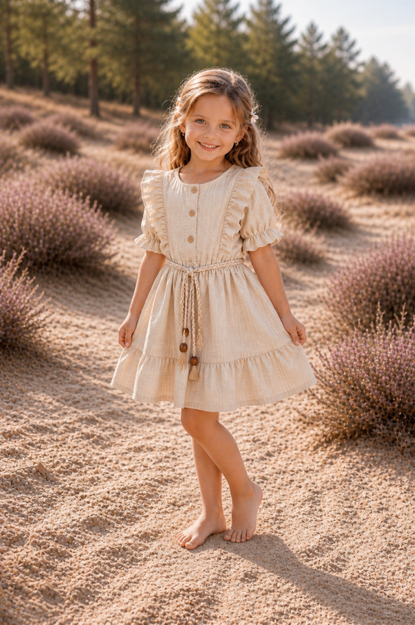 Beige meisjesjurk met ruffles