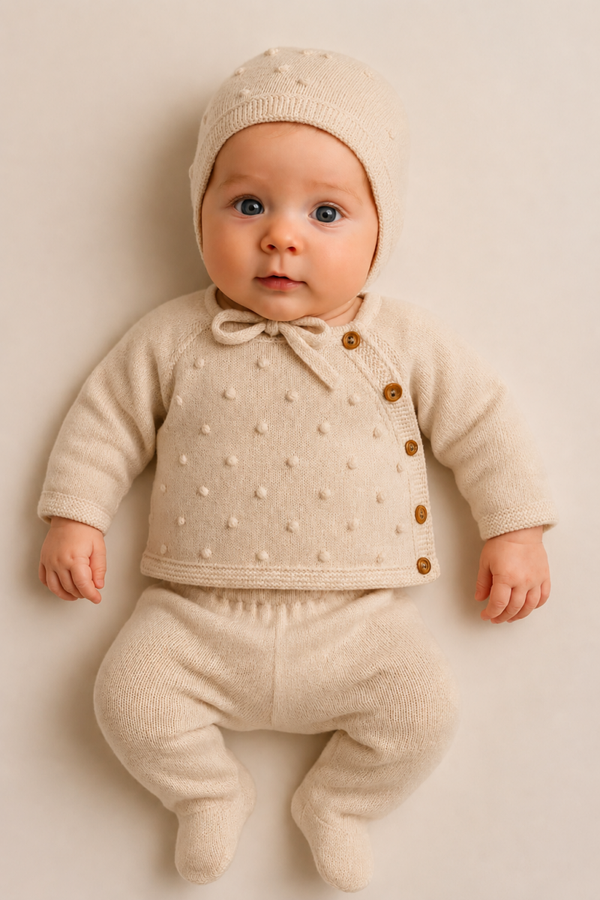 Gebreid geboorteset beige