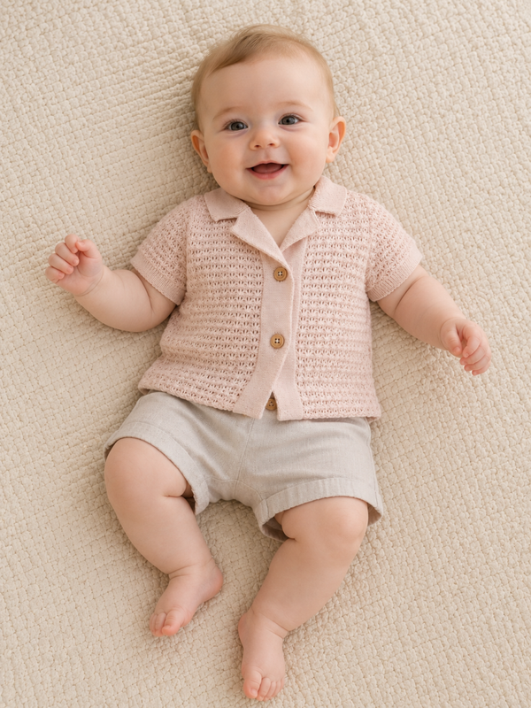 Gebreide Polo & Linnen Look Tuinbroek Set – Beige