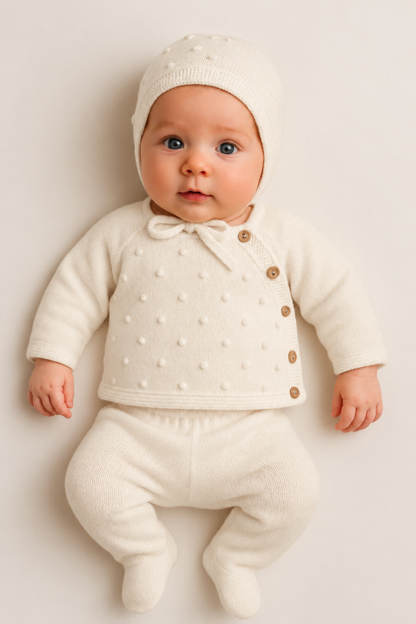 Gebreid geboorteset creme