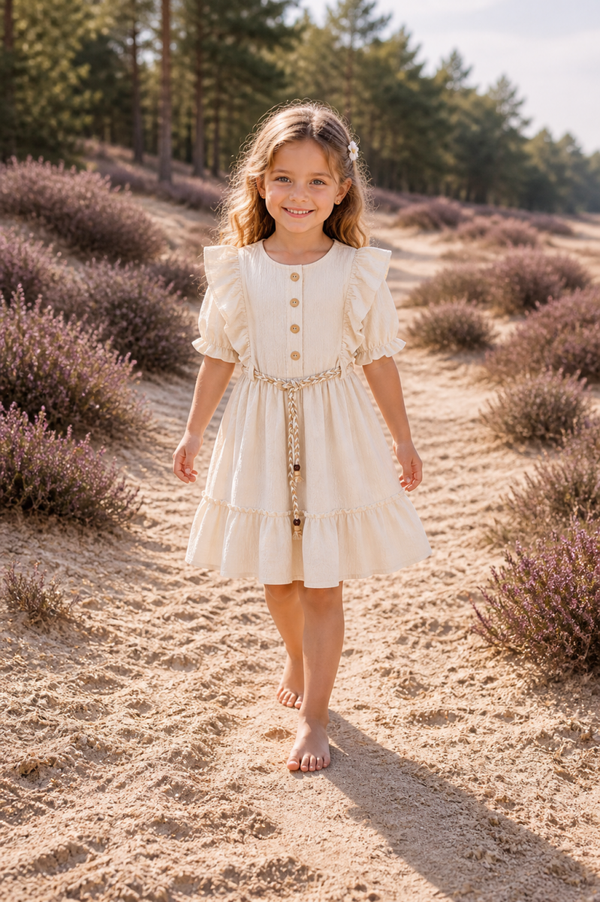 Crèmekleurige meisjesjurk met ruffles