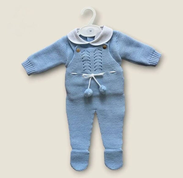 Gebreid babypakje jumpsuit en sweater blauw