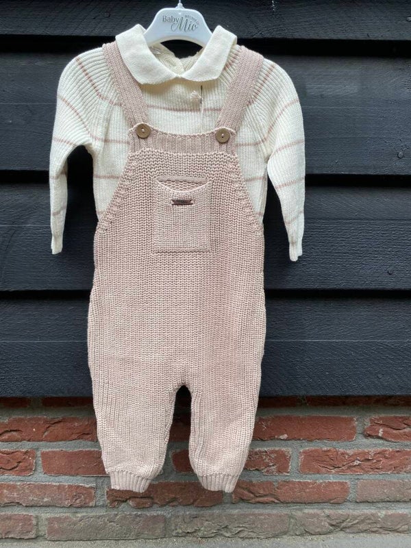 Gebreide set tuinbroek beige
