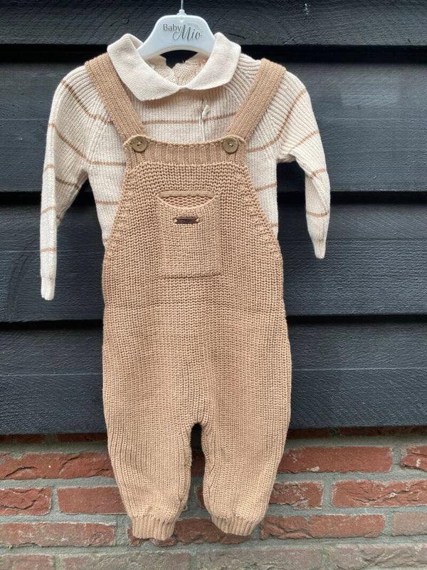 Gebreide set tuinbroek taupe