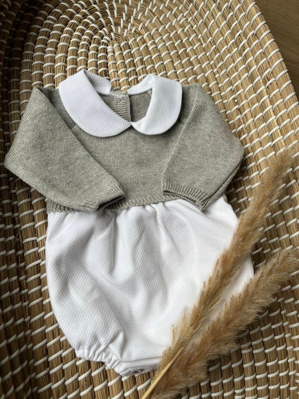 Babyromper grijs gebreid