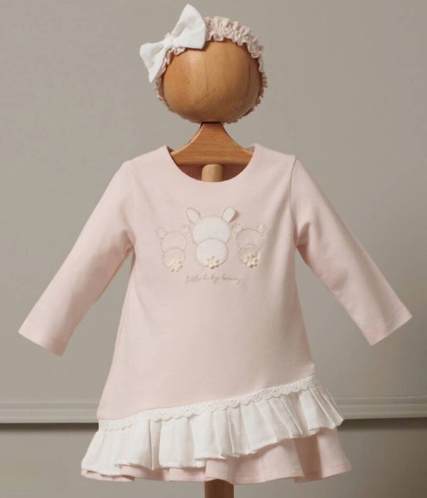 Roze jurk Novi met konijntjes en haarband
