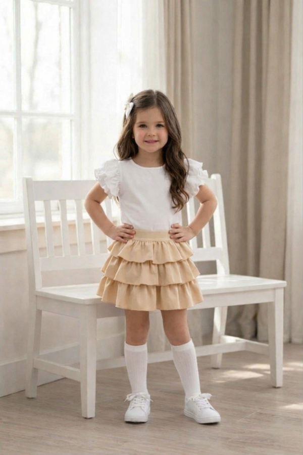 Beige laagjesrok