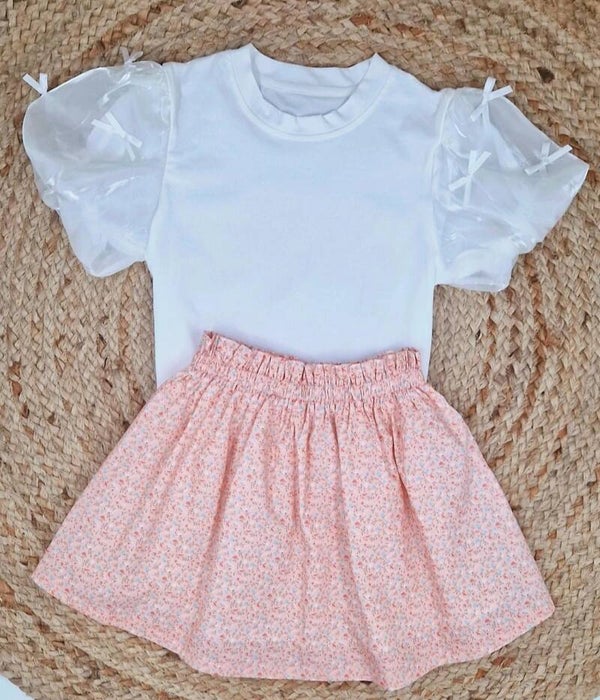 Meisjesshirt wit met pofmouw