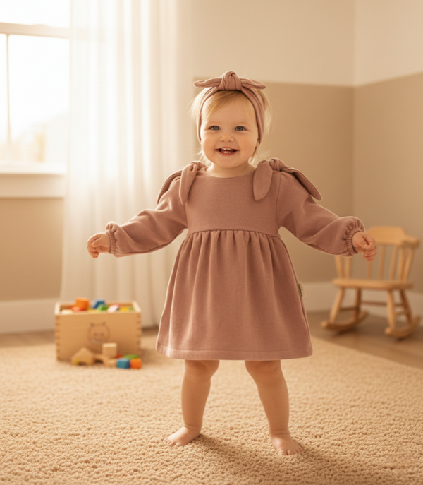 Oudroze meisjesjurk met haarband