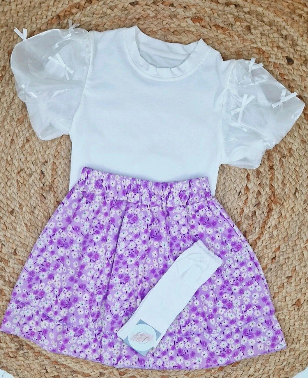 Meisjesrok paars met bloemen