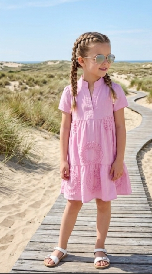 Meisjes broderie jurk roze