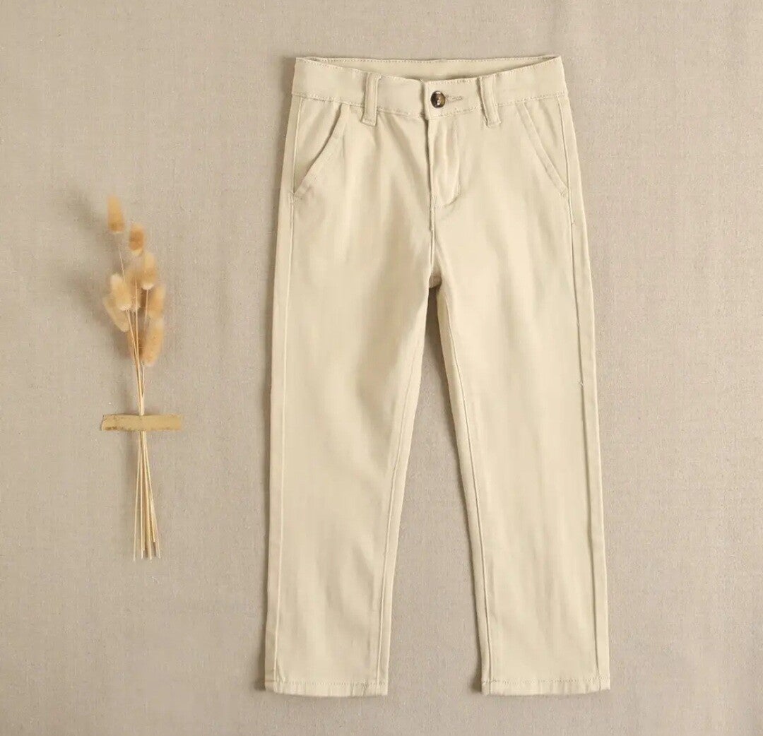 Crème lange chino broek