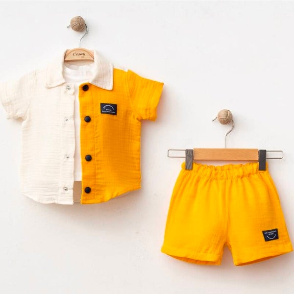 Mouseline set geel-wit