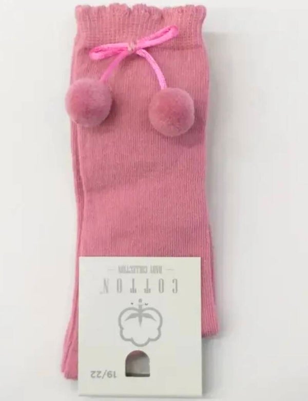 Kniekous met pompom oudroze