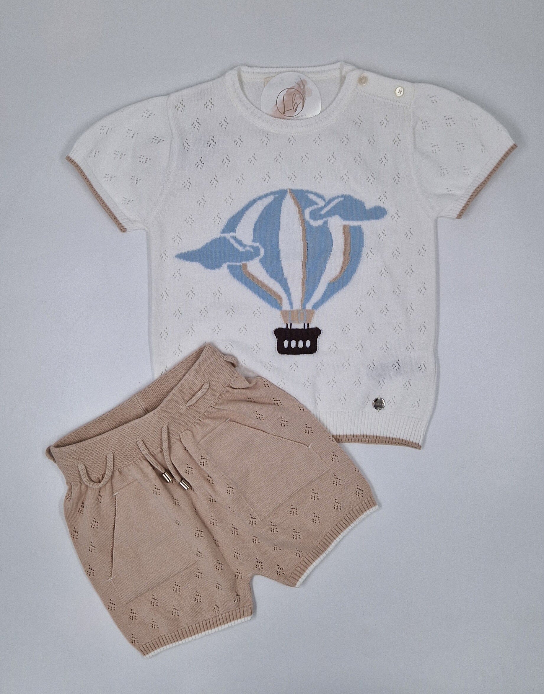 Fijngebreid set luchtballon crème