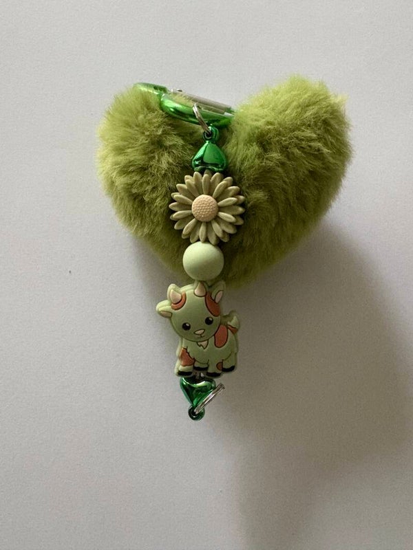 sleutelhanger groen hart met koe